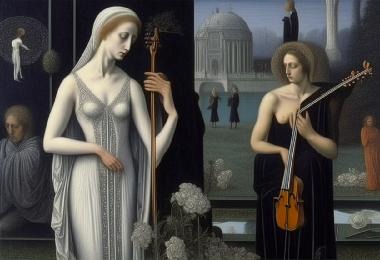 The Sacrifice of Iphigenia by Paul Delvaux  in Rosine by Paul Delvaux by Mona Lisa Joconda playing violin