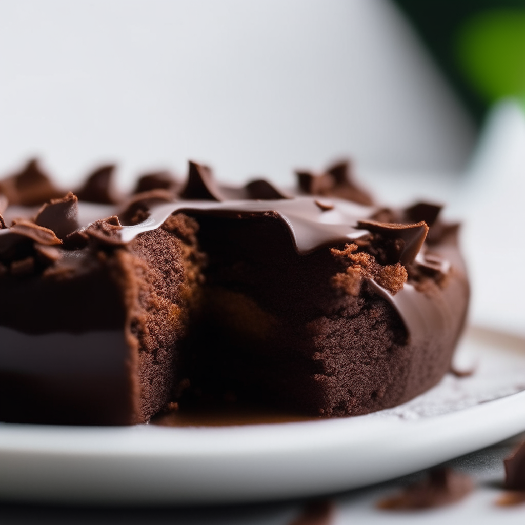 Close up view of zucchini chocolate cake in a white bowl, bright studio lighting, extremely sharp focus, instagram ready