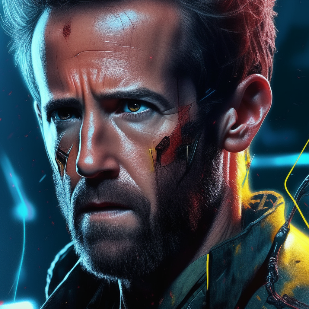 Ryan Reynolds as wolverine. intricate details, cyberpunk art, with a bit of wolverine thrown in for good measure. Ryan Reynolds as wolverine. intricate details, cyberpunk art facing THE camera waist up 