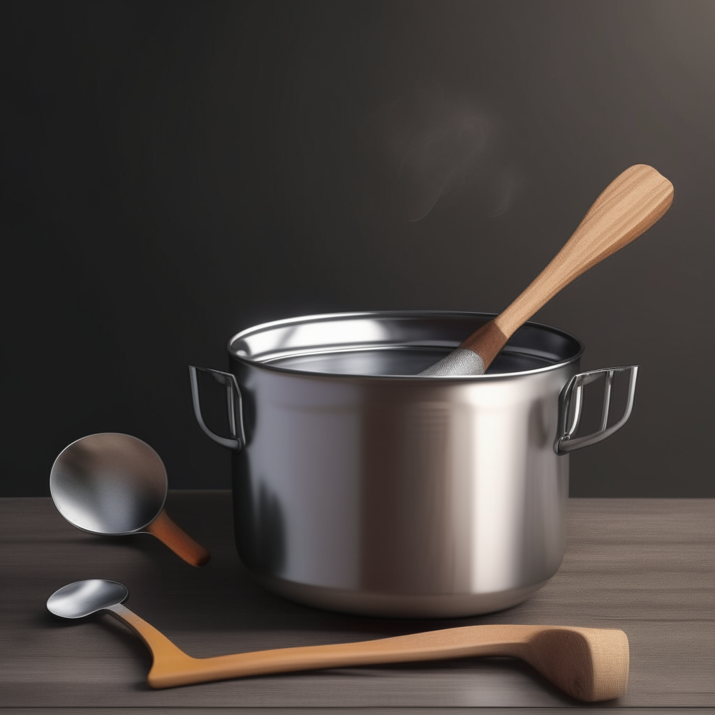 A ladle and serving spoon sitting next to a crockpot Photorealistic high resolution image