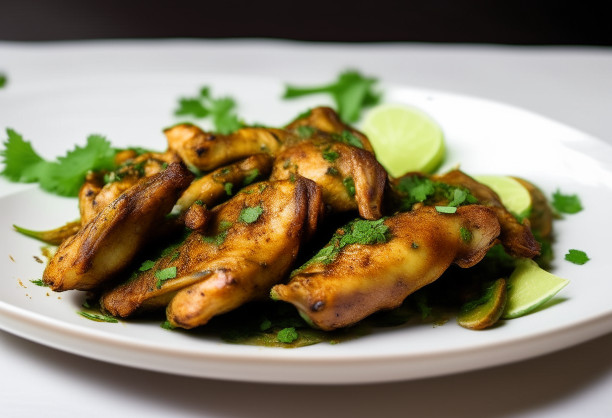 Cilantro-lime chicken wings piled high on a white plate, photographed from the side with bright studio lighting, razor-sharp focus