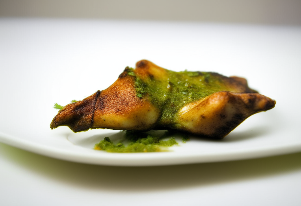 Single cilantro-lime chicken wing on a white plate, photographed at an angle with bright studio lighting, razor-sharp focus