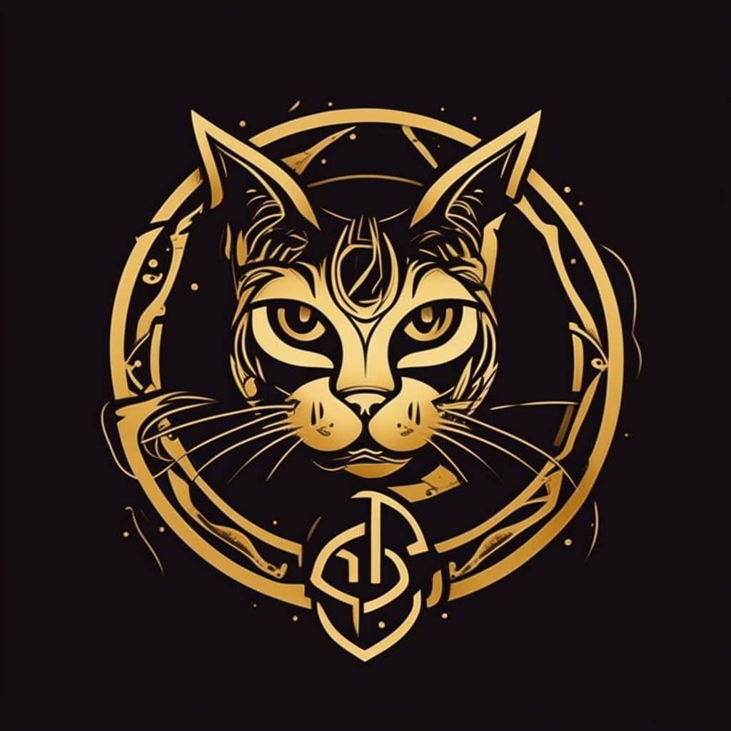Un logotipo con letras góticas doradas que dice El Rincón del Gato