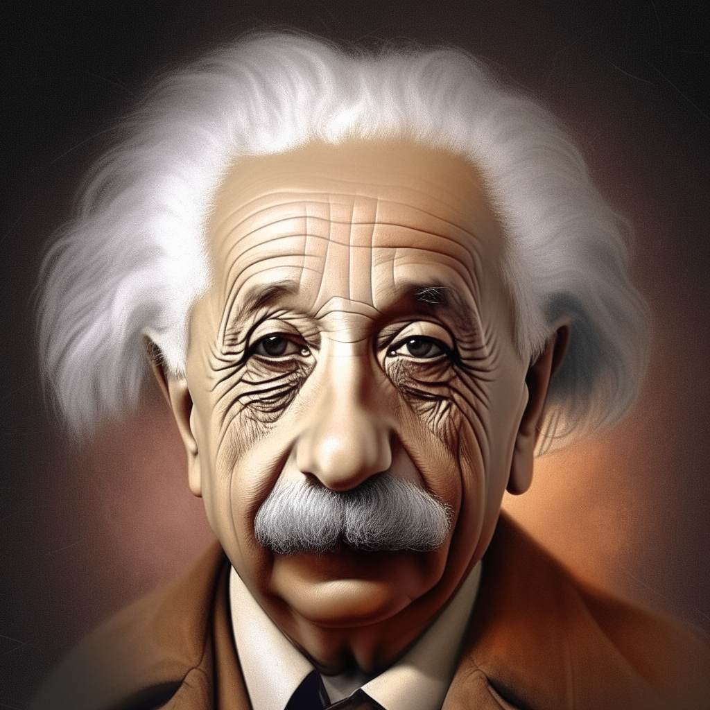 make a portrait of Albert Einstein saying the following sentence: "A mind that opens itself to a new idea will never return to its original size." - Albert Einstein
