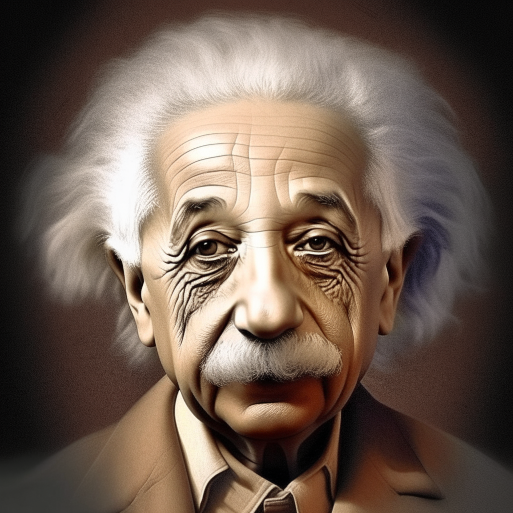 make a portrait of Albert Einstein saying the following sentence: "A mind that opens itself to a new idea will never return to its original size." - Albert Einstein
