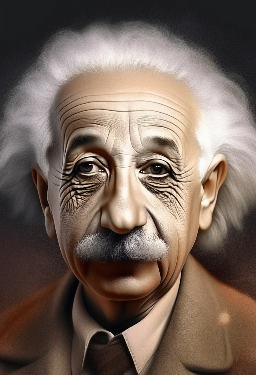 make a portrait of Albert Einstein saying the following sentence: "A mind that opens itself to a new idea will never return to its original size." - Albert Einstein
