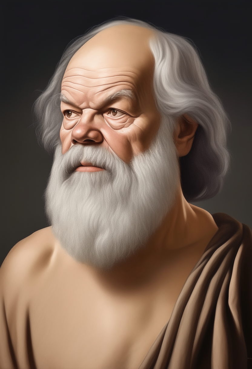 a photorealistic portrait painting of the ancient Greek philosopher Socrates wearing a toga