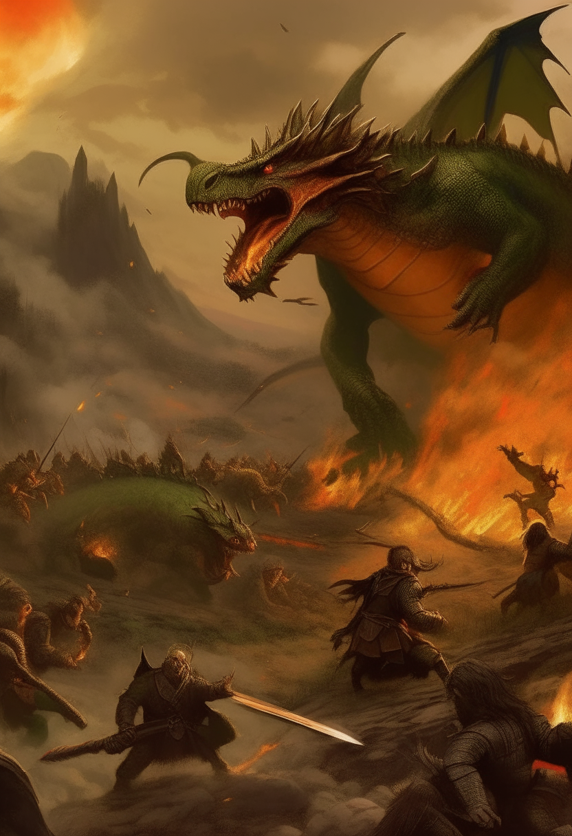 The Orcs on the battlefield began to run as the Dragon blew flames of fire at them