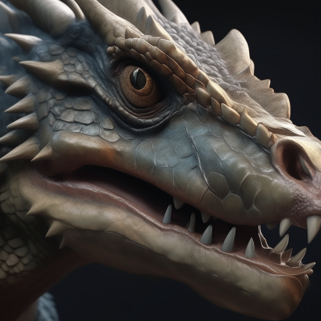 a detailed close up photograph of a dragon's face and neck, photorealistic