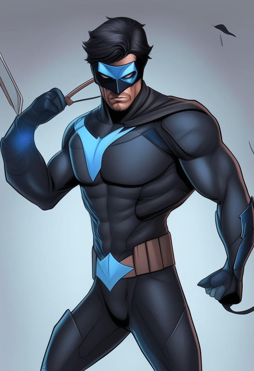 un dibujo de nightwing con máscara de ninja en una pose heroica