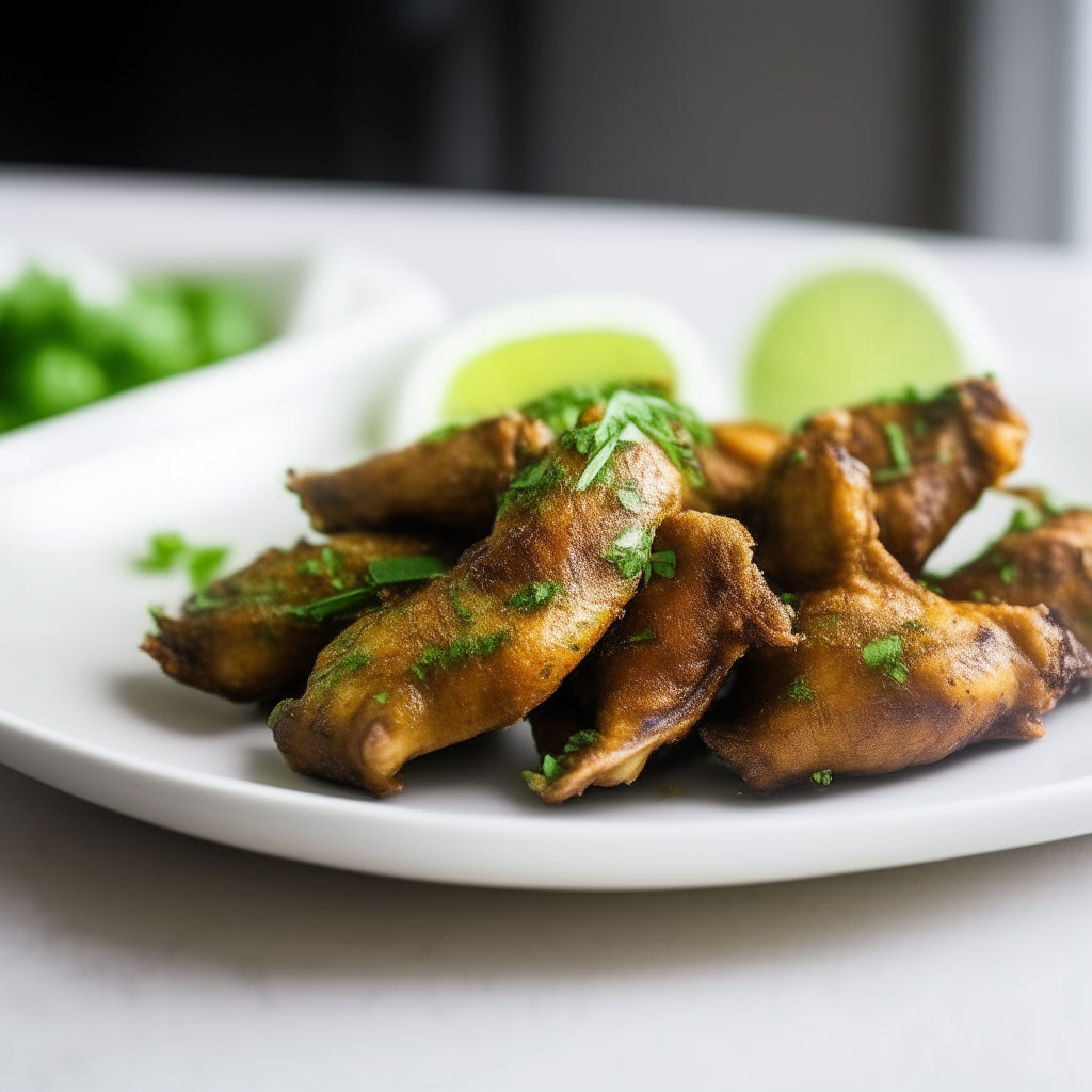 Crispy cilantro-lime chicken wings on a white plate, bright studio lighting, shallow depth of field, razor sharp focus