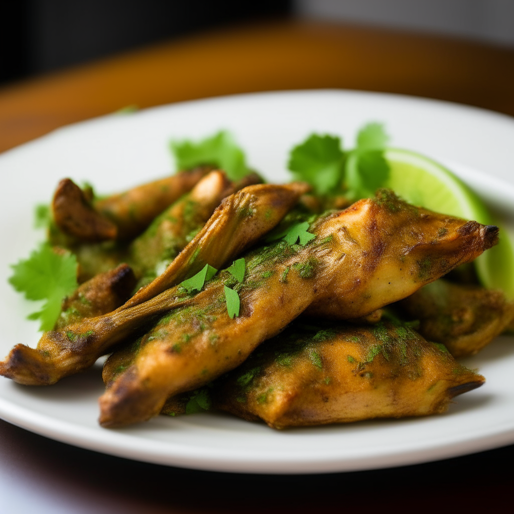 Cilantro-lime chicken wings piled high on a white plate, shot from a 45 degree angle, extremely sharp focus, bright natural lighting