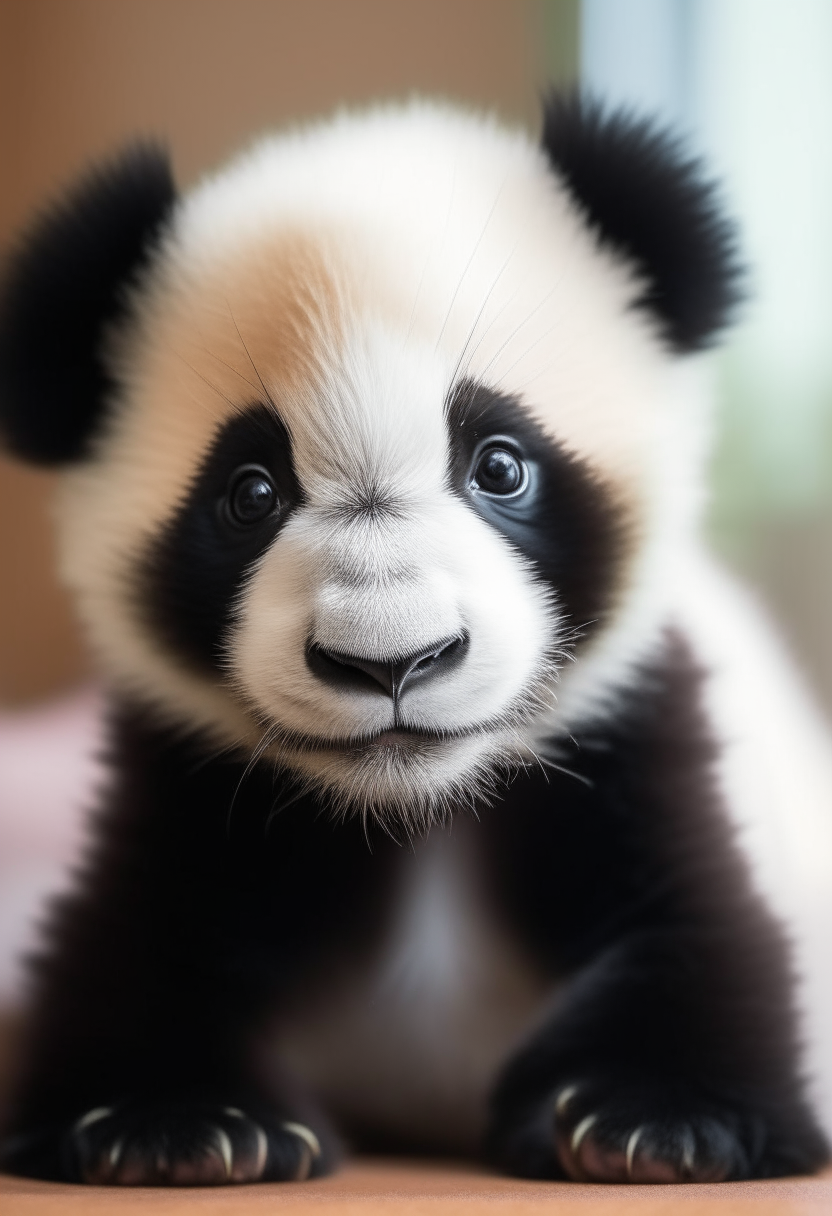 A cute panda baby looking at the camera