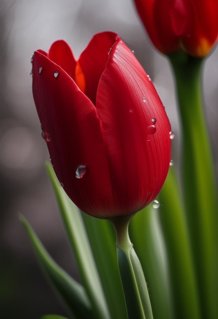 A red tulip blossoming