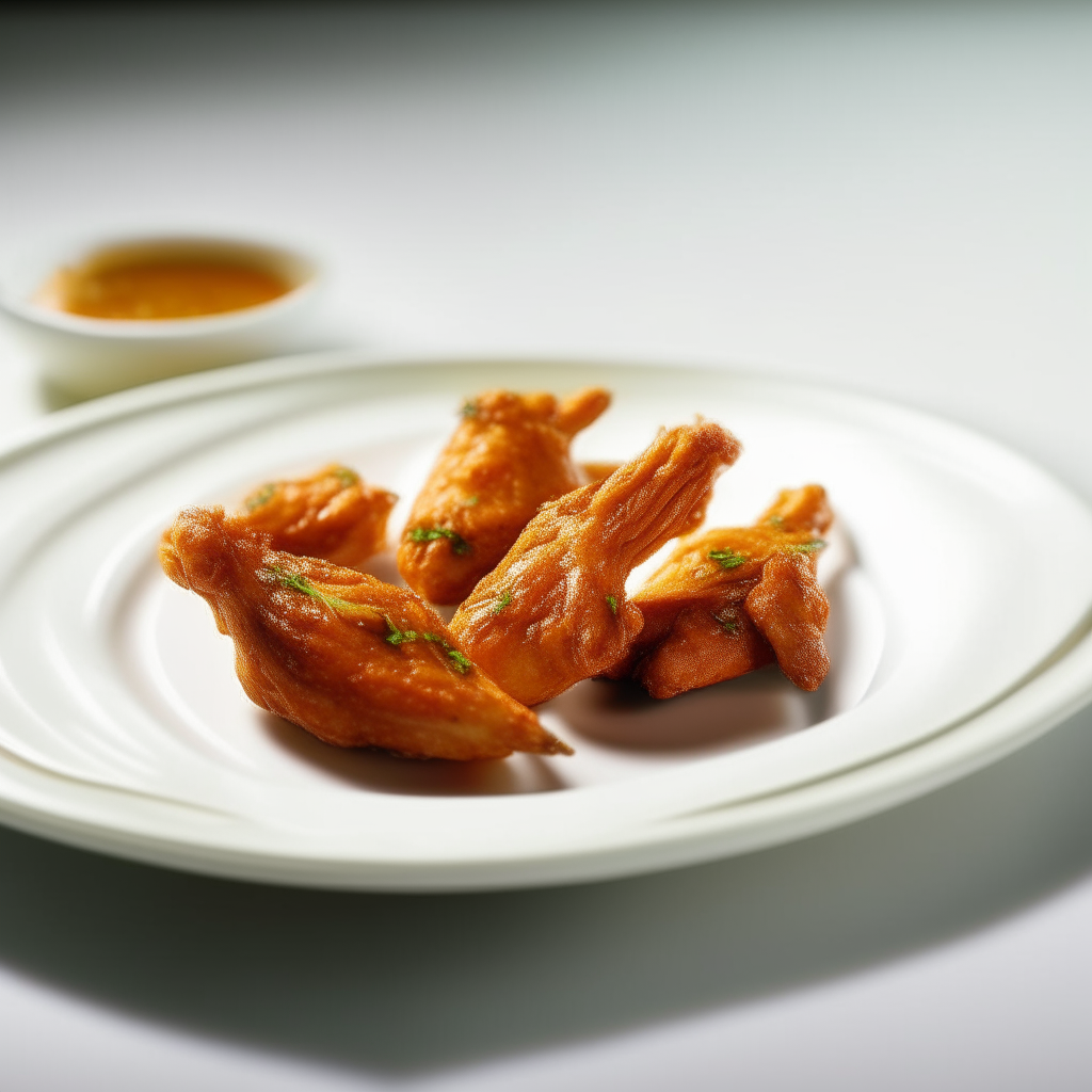 Rosemary orange zest chicken wings arranged on a white plate, extremely sharp focus, bright studio lighting