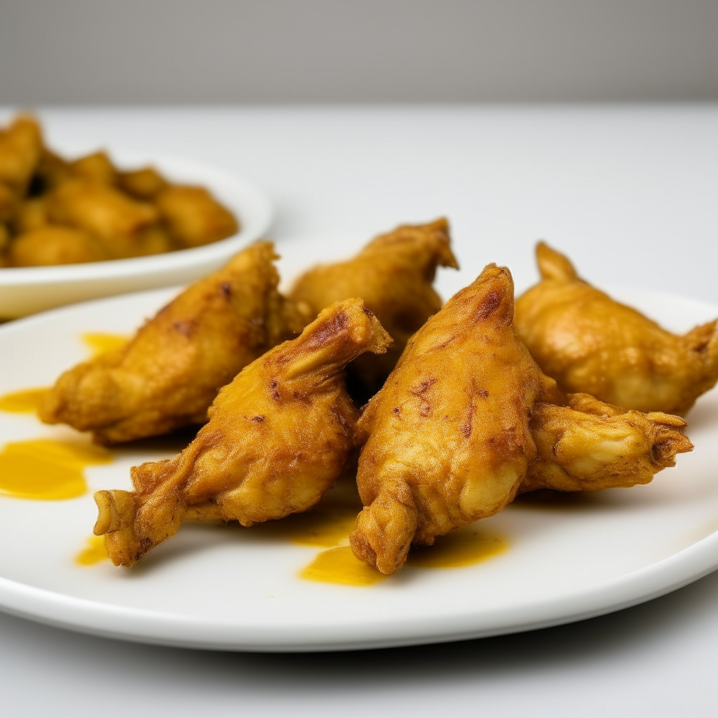 Tangy mustard turkey drumettes arranged on a white plate, extremely sharp focus, bright studio lighting