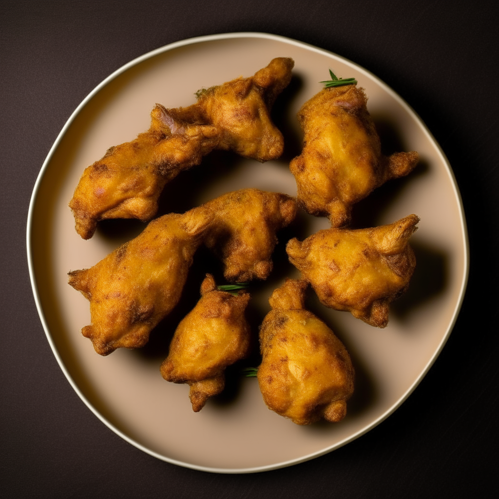 Top down view of tangy mustard turkey drumettes on a plate, very detailed and completely in focus, bright studio lighting