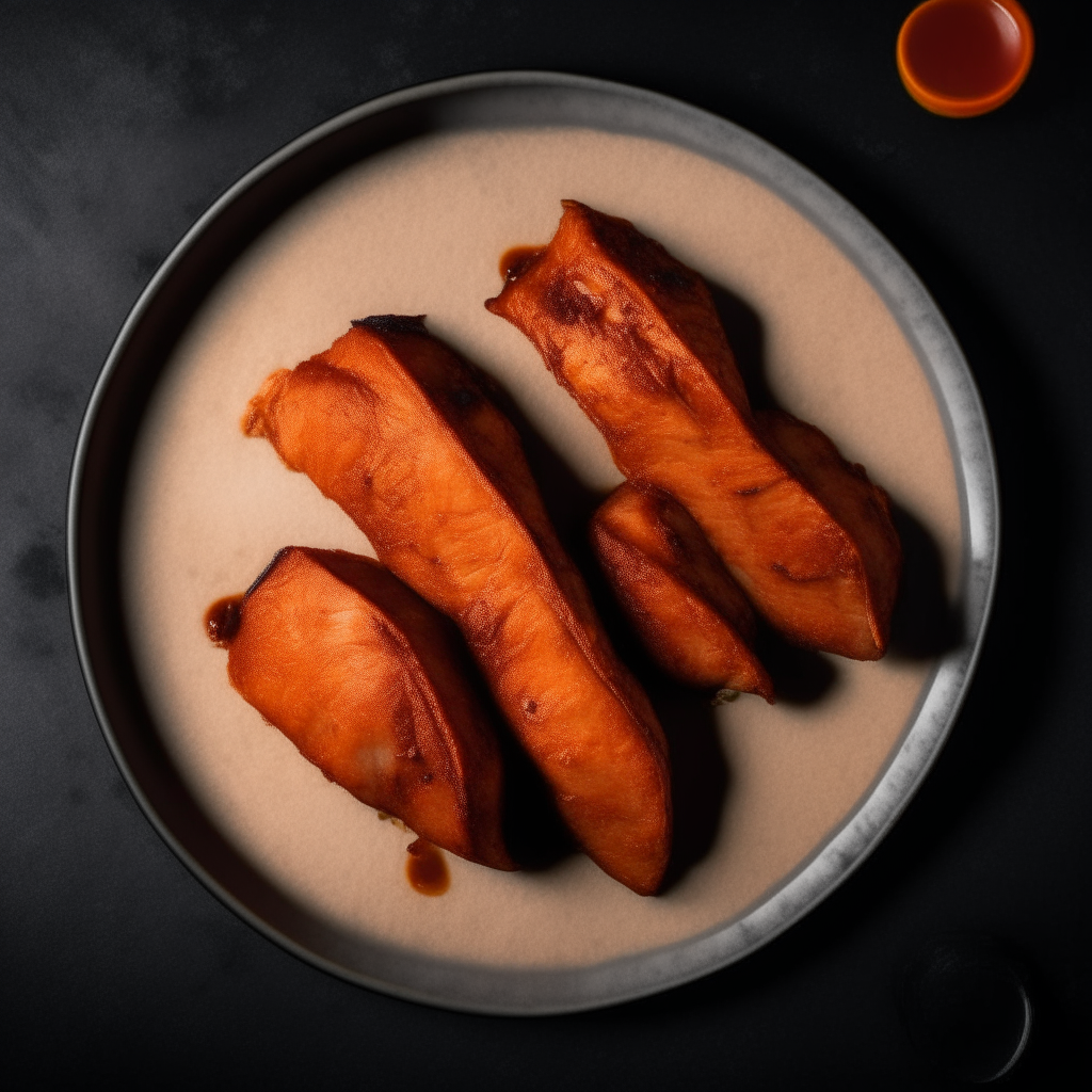 Top down view of smoky paprika turkey tenderloins on a plate, very detailed and completely in focus, bright studio lighting