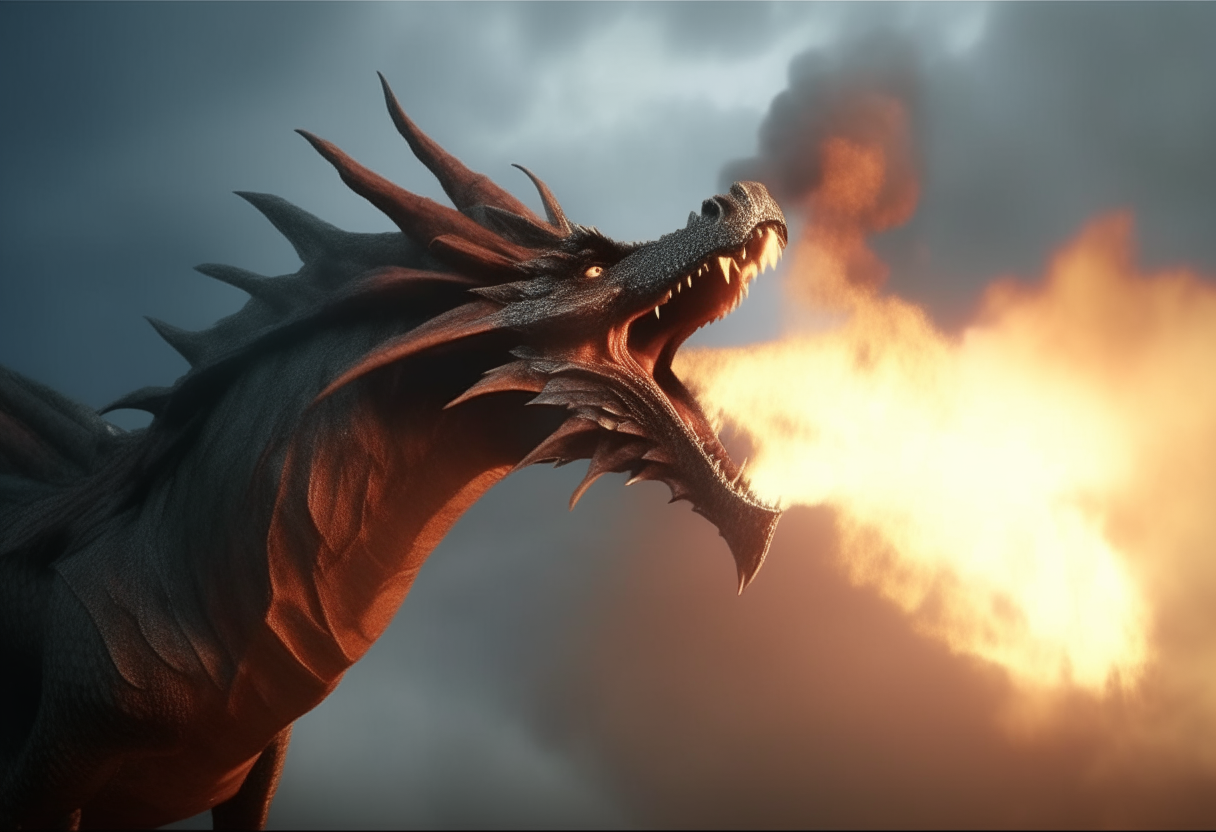 a dragon shooting fire from its mouth into the sky. Cinematic, studio shoot, photo-realistic