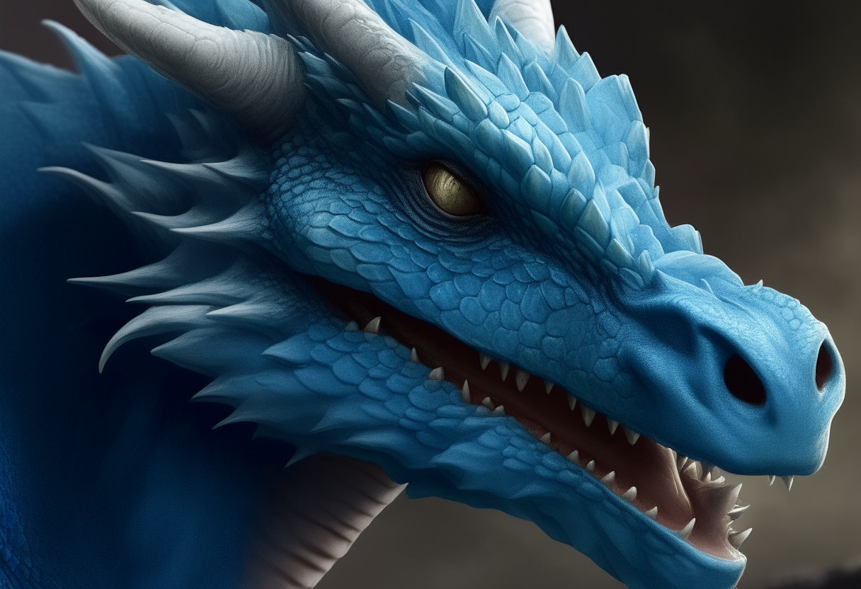a photorealistic portrait of a blue dragon