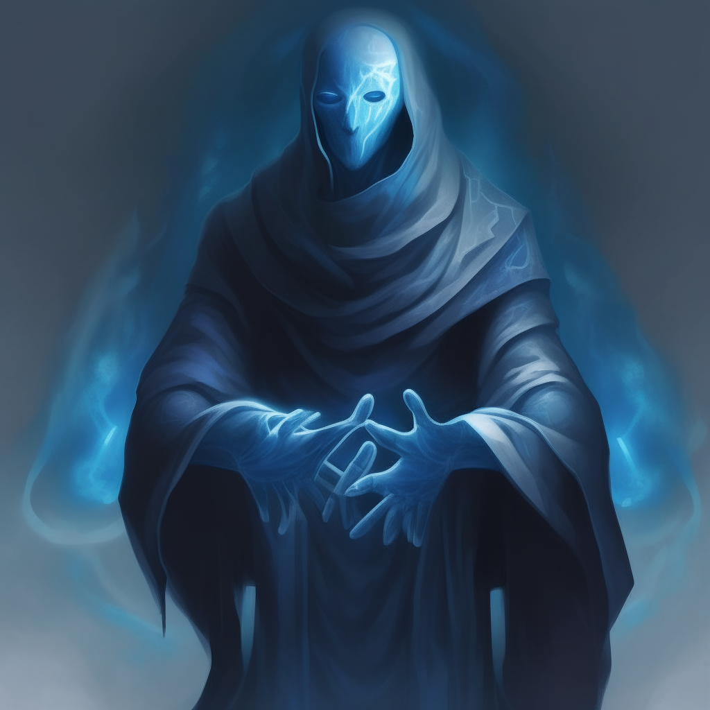 add spectral blue hands coming from his shoulders