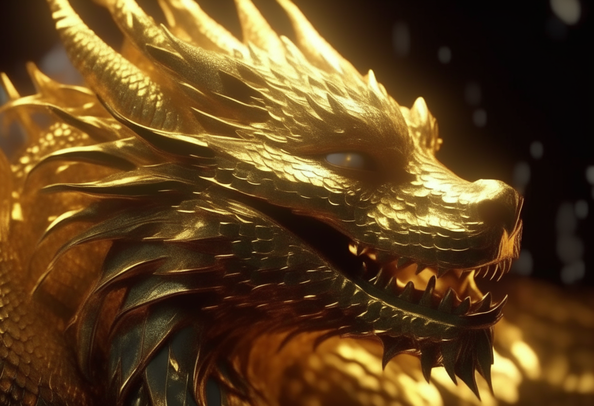 the golden dragon's skin glitters like diamonds from the rays of the sun, cinematic, photo-realism, 4K resolution