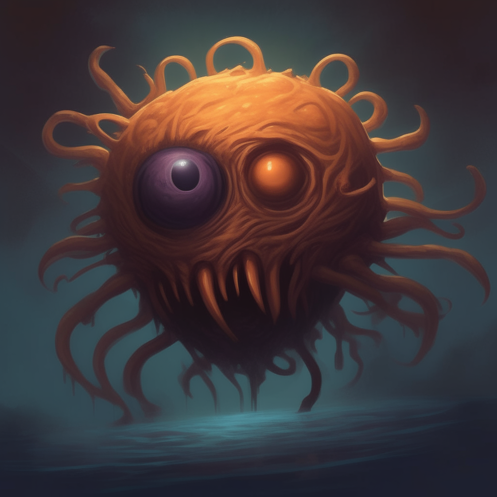 a beholder floating menacingly