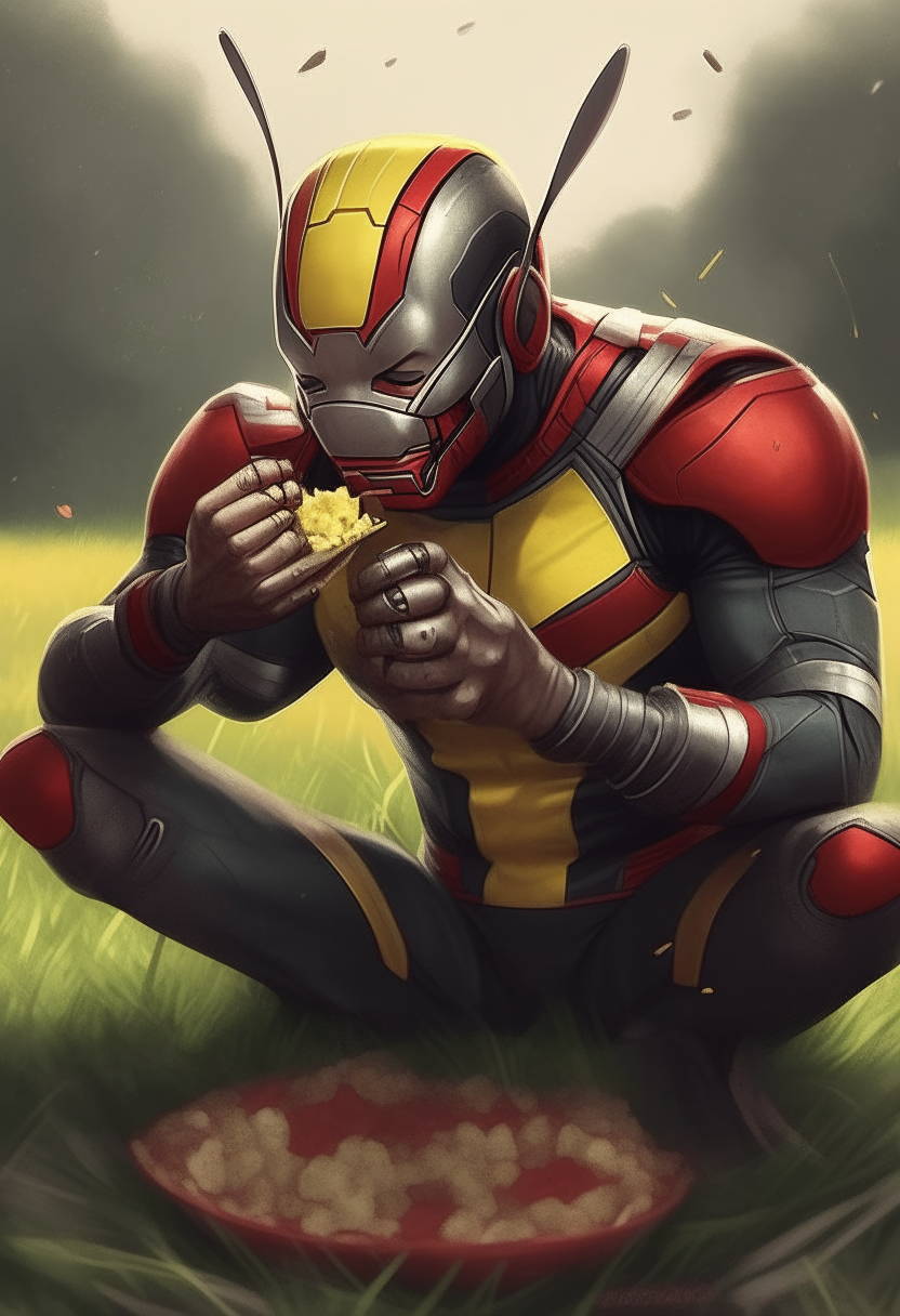 Ant man eating corn
