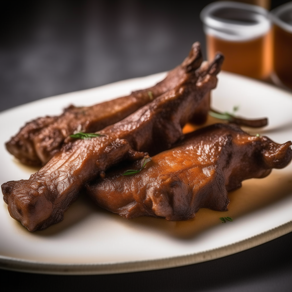 Smoky paprika lamb riblets on a white plate, natural window lighting from the left, shallow depth of field, razor sharp focus