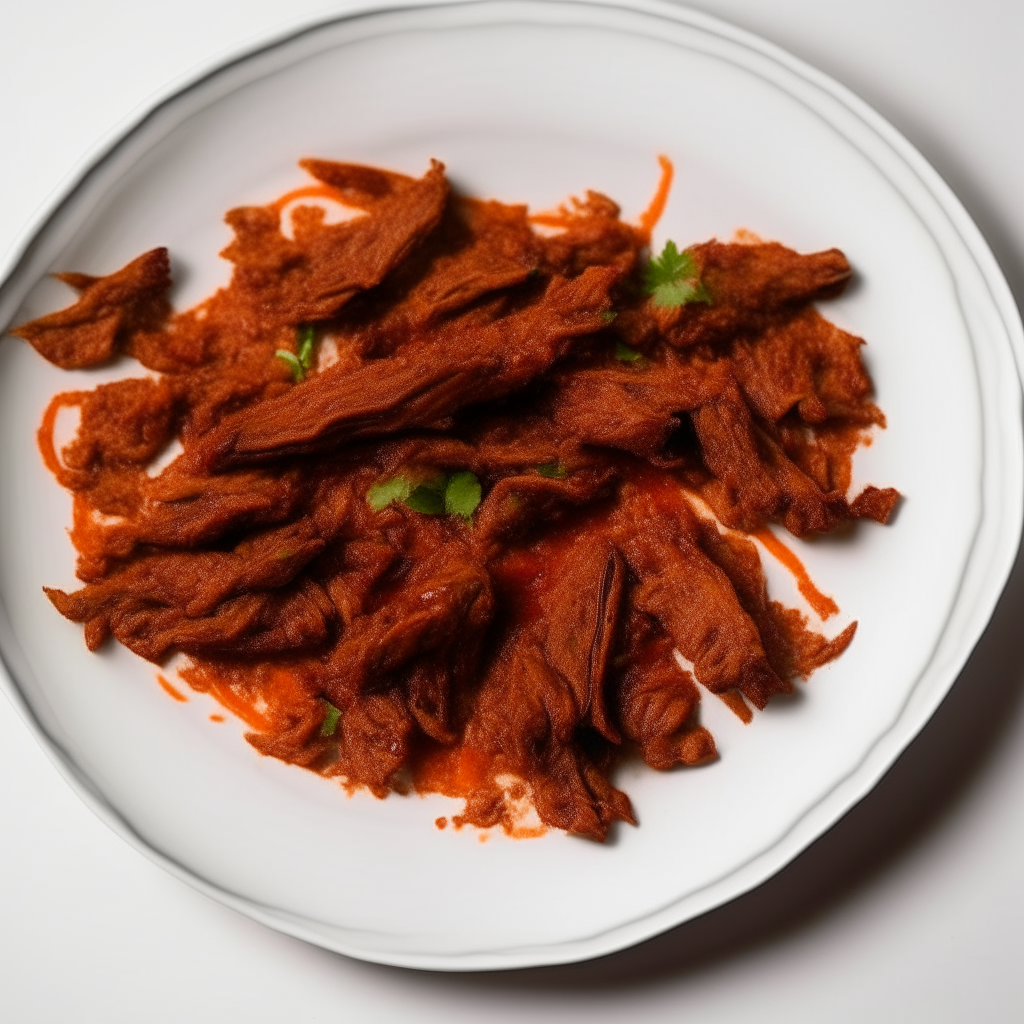 Spicy harissa lamb strips on a white plate, softbox lighting from above, shallow depth of field, razor sharp focus