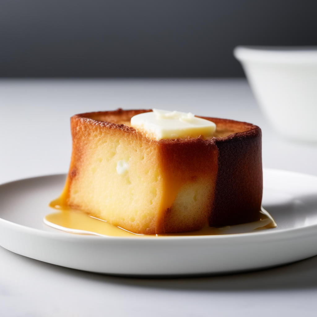 Vanilla bean air fryer pound cake plated on a white dish, photographed from the side at eye level, bright studio lighting, shallow depth of field, razor sharp focus