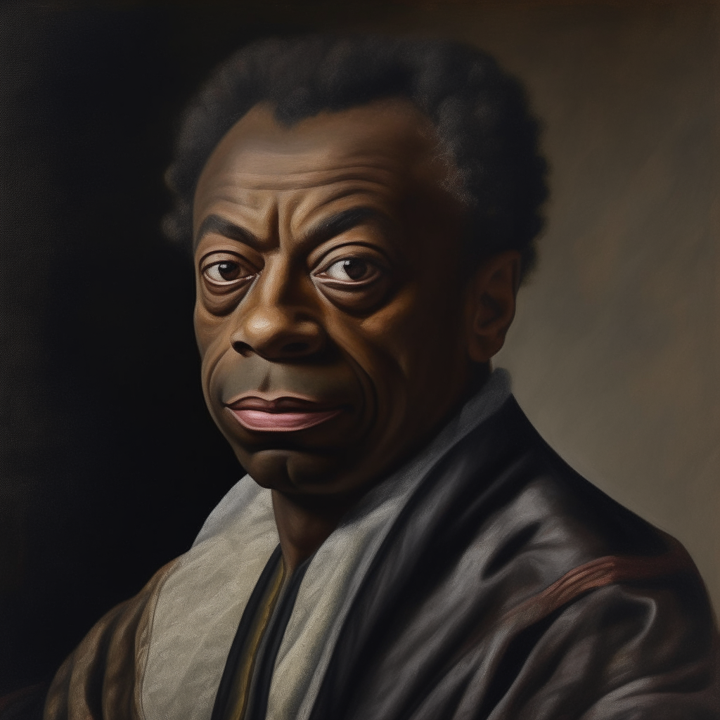 portrait of James Baldwin, African American author and philosopher, painted in the style of a Renaissance oil painting by Jan van der Straet, known as Cassiano dal Pozzo