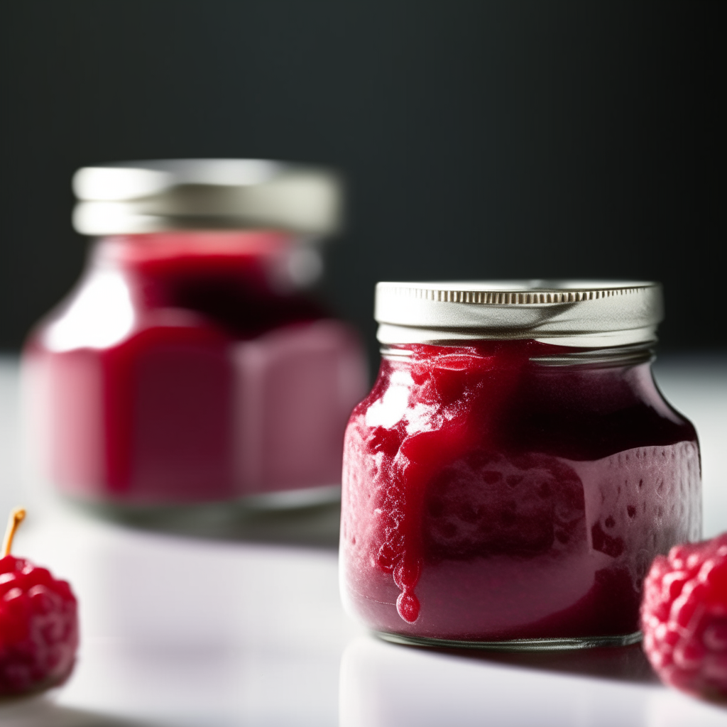 Two medium mason jars filled with raspberry jam, photographed in bright studio lighting. The red jam dominates the frames, backgrounds blurred. Jam textures in razor-sharp focus. Raspberry jam being spread on toast next to a medium jar of jam, photographed in bright studio lighting. The red jam dominates the frames, toast and jar blurred. Jam texture in razor-sharp focus. Raspberry jam being ladled into a medium mason jar next to a sealed medium jar, in soft morning light. Jam flows from ladle, blurred background. Jam textures in razor-sharp focus.