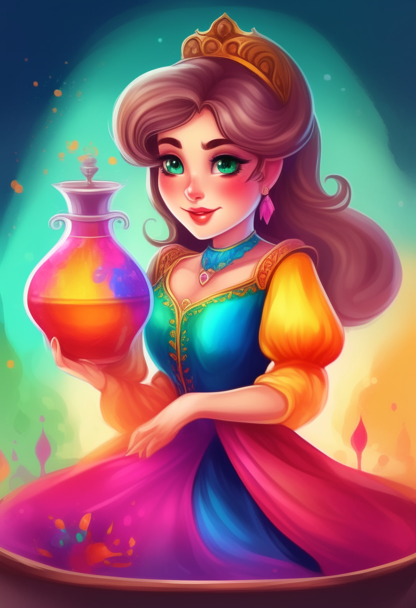 A beautiful princess with a colourful potion