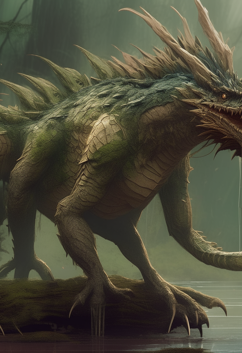 Ninki Nanka is a dragon-like creature said to inhabit the swamps and rivers, neck like a horse with shining scales, 60 feet long