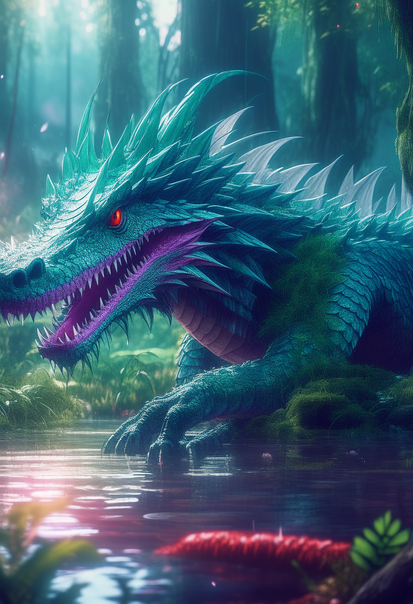 Ninki Nanka is a dragon-like creature said to inhabit the swamps and rivers, neck like a horse with shining scales