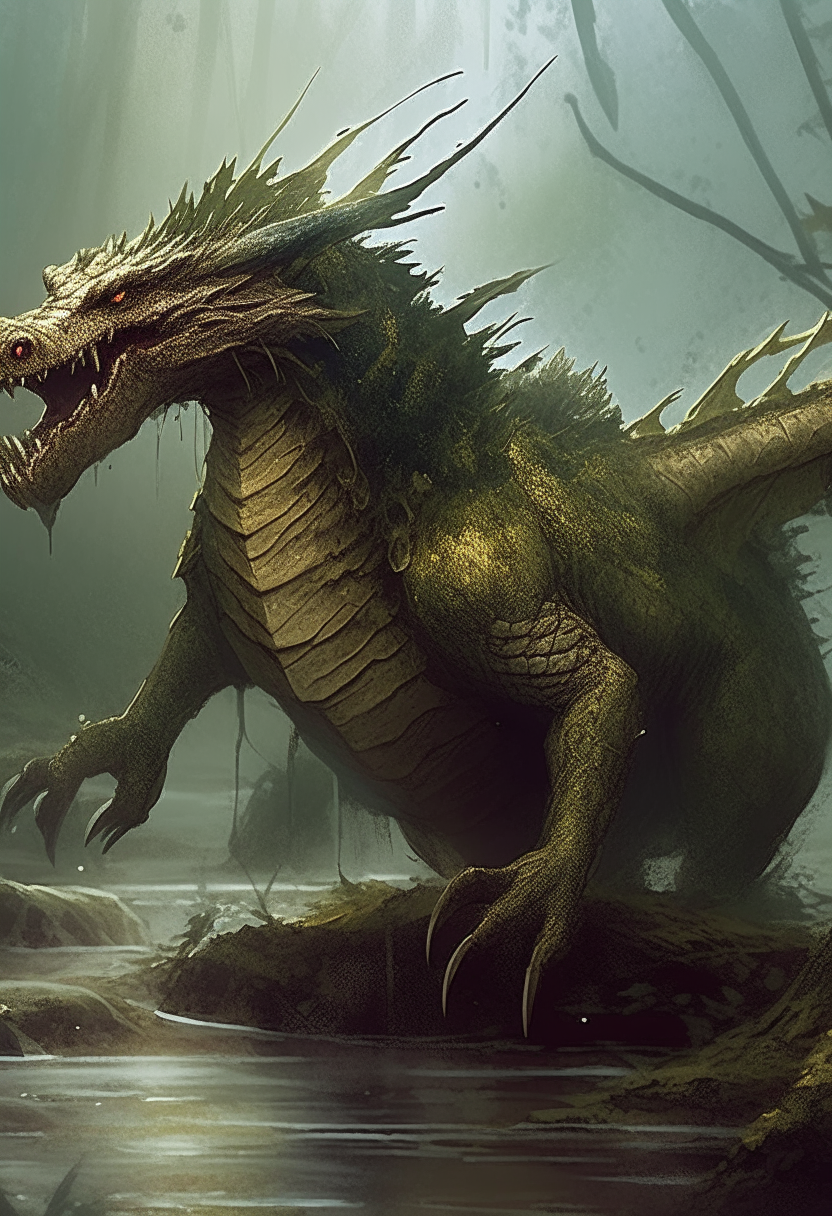 Ninki Nanka is a dragon-like creature said to inhabit the swamps and rivers, neck like a horse with shining scales