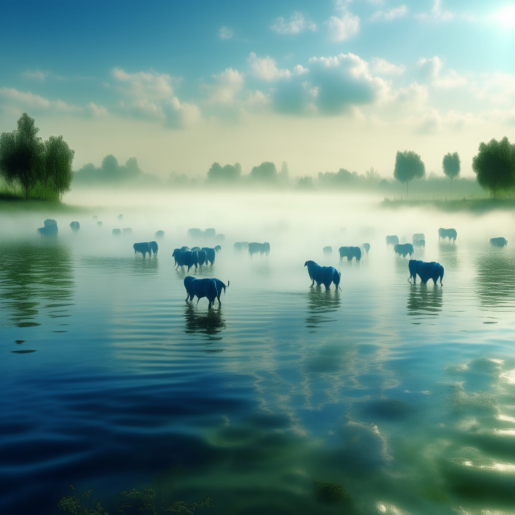 flooded farmland and cows trapped by water