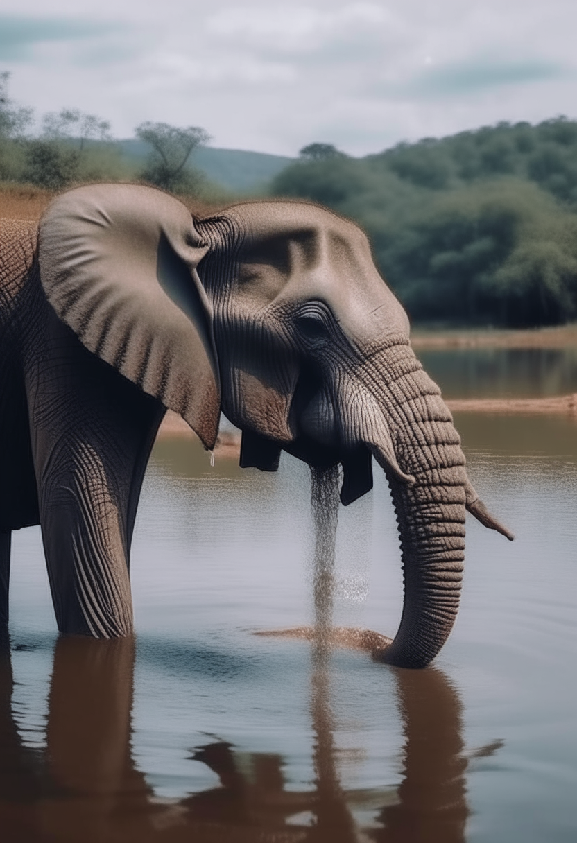 The Elephant is drinking in the lake