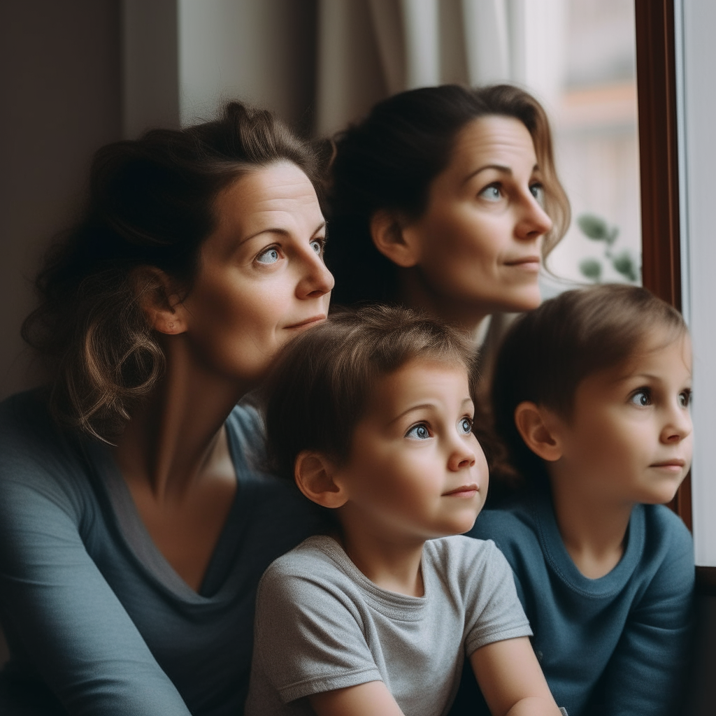 a mother watching her 3 kids