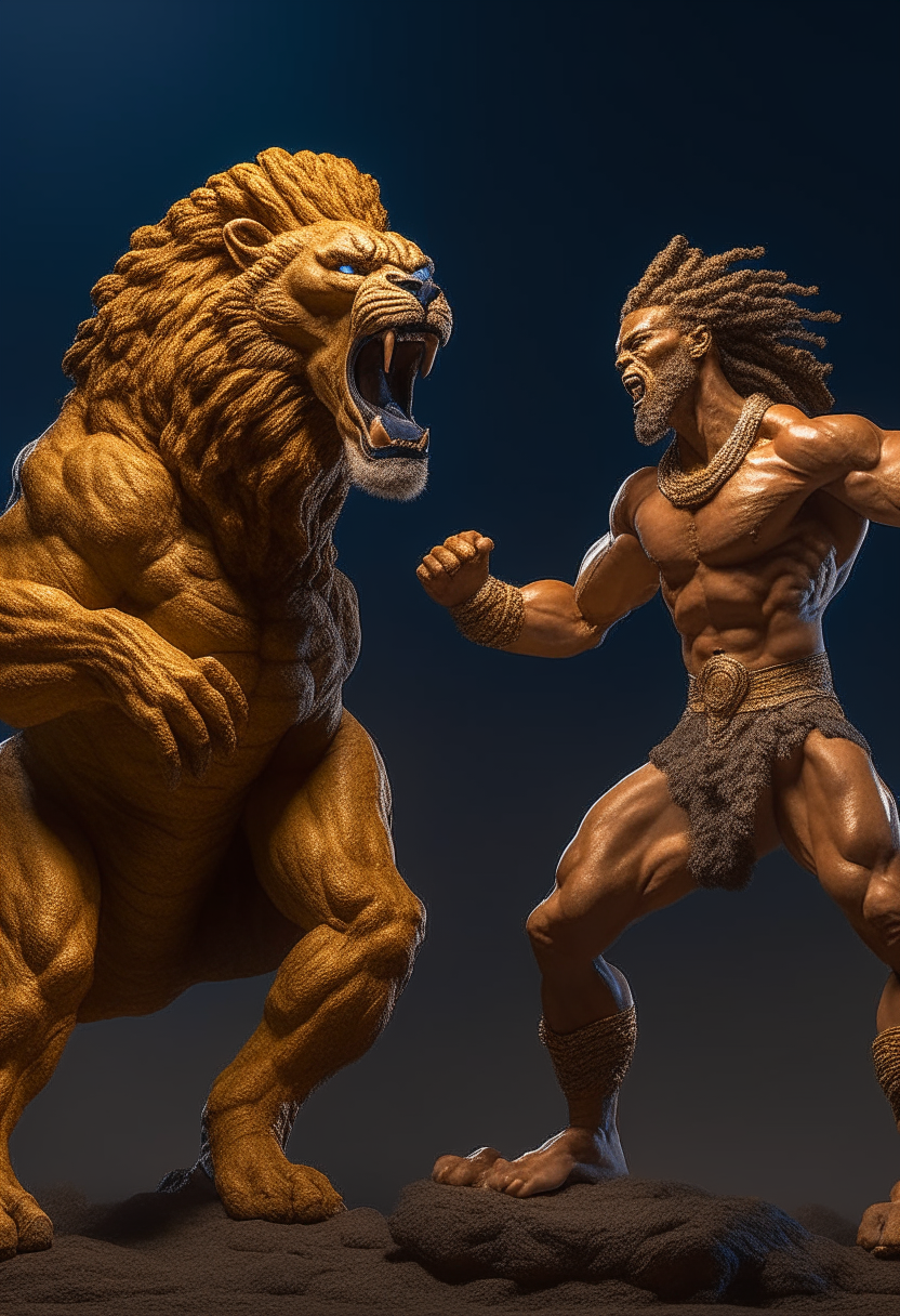 Hero Twins , Dogon myth , half human, half serpent twins fighting giant  lion