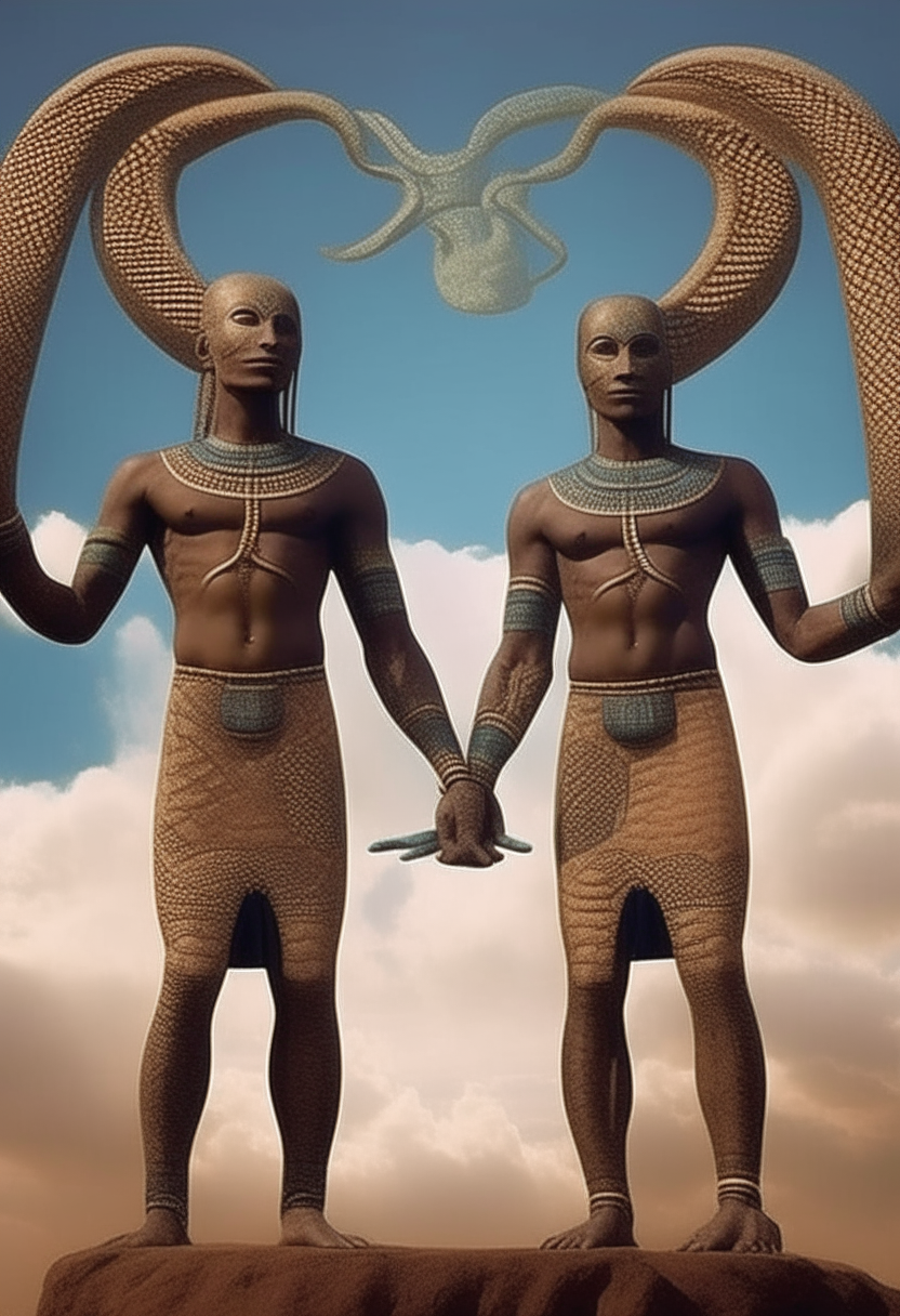 Hero Twins , Dogon myth , half human, half serpent twins in the sky with the sky God, Nommo