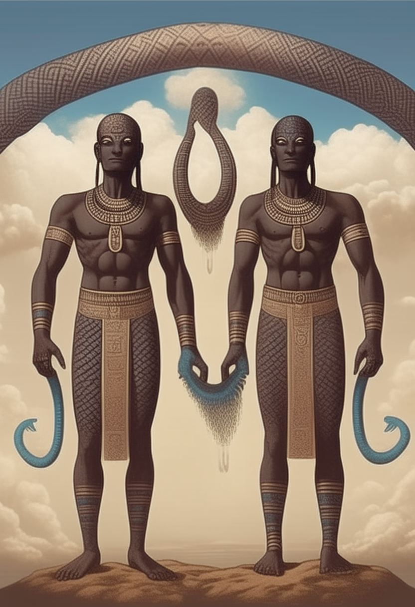 Hero Twins , Dogon myth , half human, half serpent twins in the sky with the sky God, Nommo