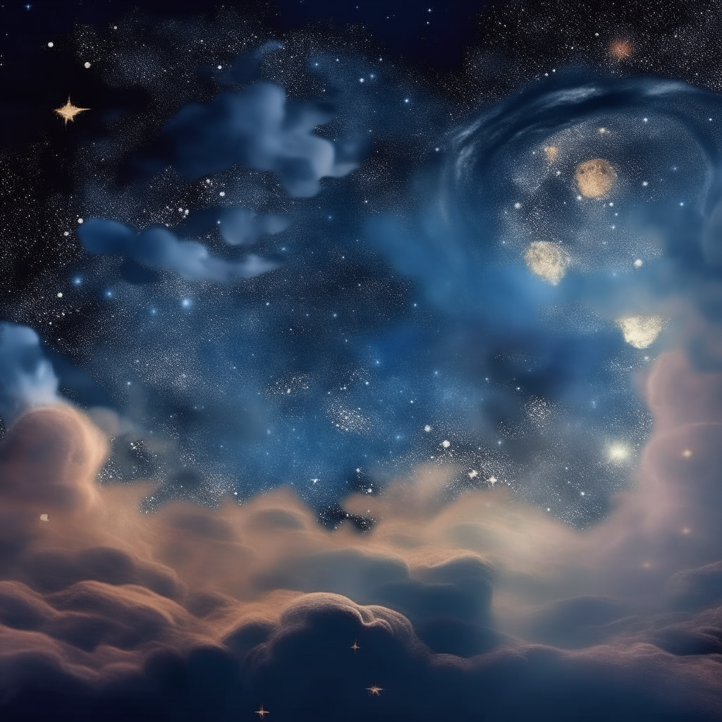 A moonlit night sky filled with swirling smoke and glittering stars