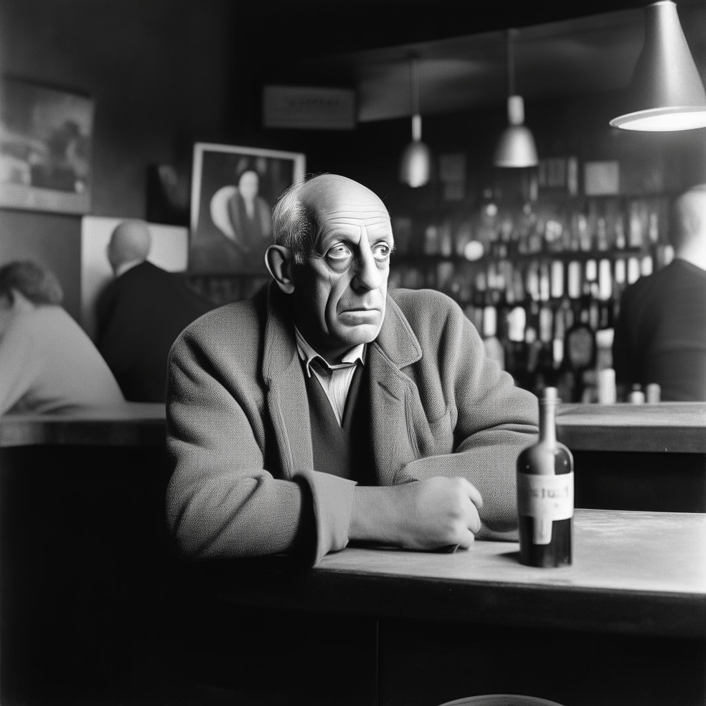 Picasso sitting in a bar