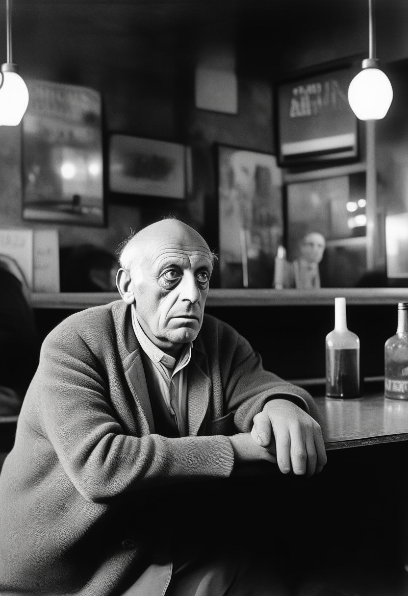 Picasso sitting in a bar