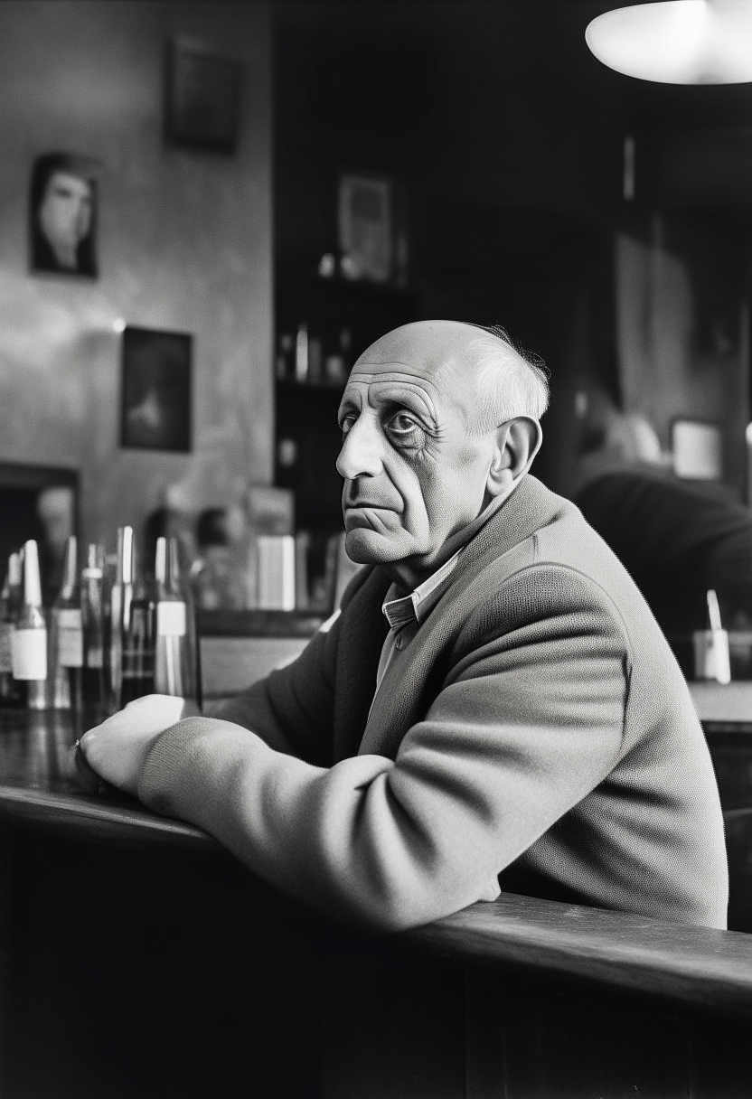 Picasso sitting at a bar