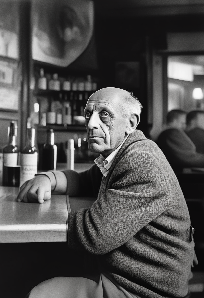 Picasso sitting at a bar