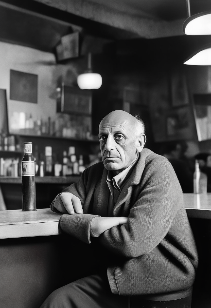 Picasso sitting in a bar