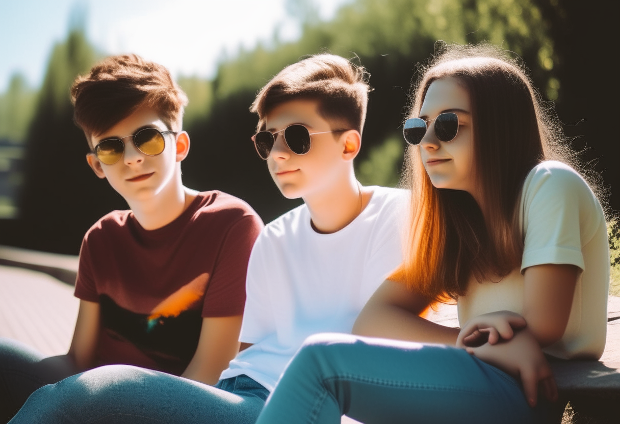 3 teenagers relaxing in the sun